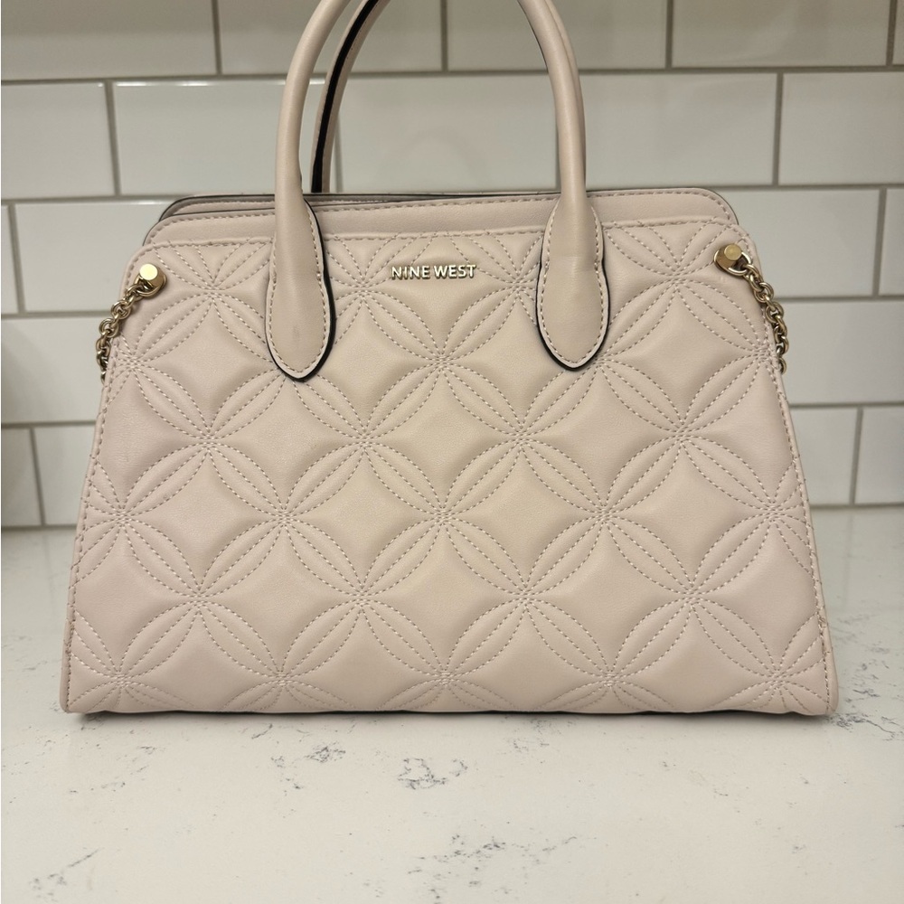 Nine West Baby Pink Quilted Satchel Featuring Gold Accents